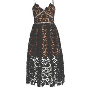 Self Portrait Azalea lace midi dress in Black